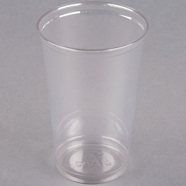 A Solo Ultra Clear clear plastic cup on a white background.