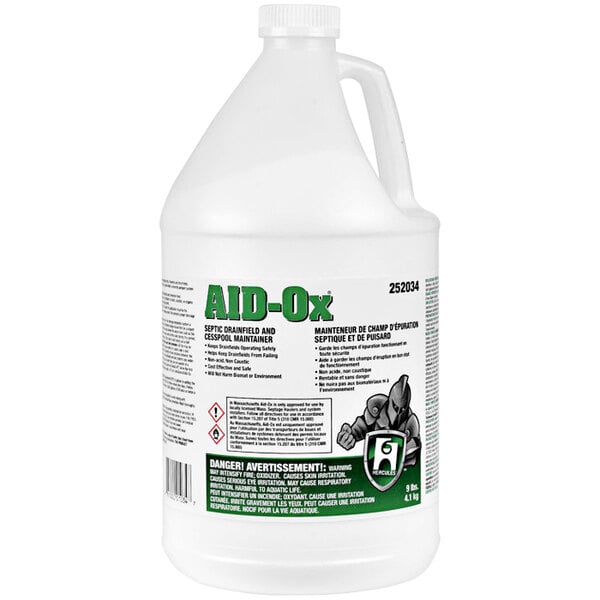 A white jug of Hercules Aid-Ox Septic Maintainer with green text.