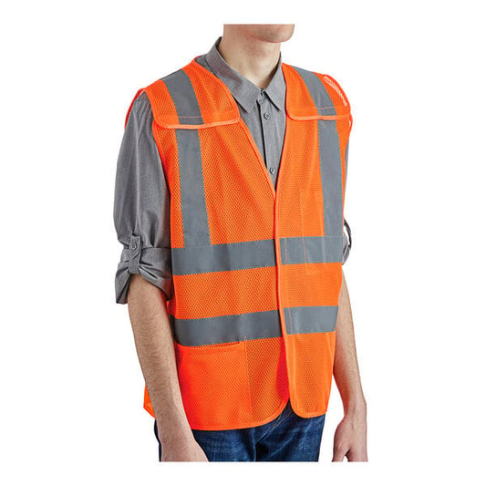 Premium select Class 2 Orange High Visibility 5-Point Breakaway Safety Vest with Hook & Loop Closure - Large - 50/Case