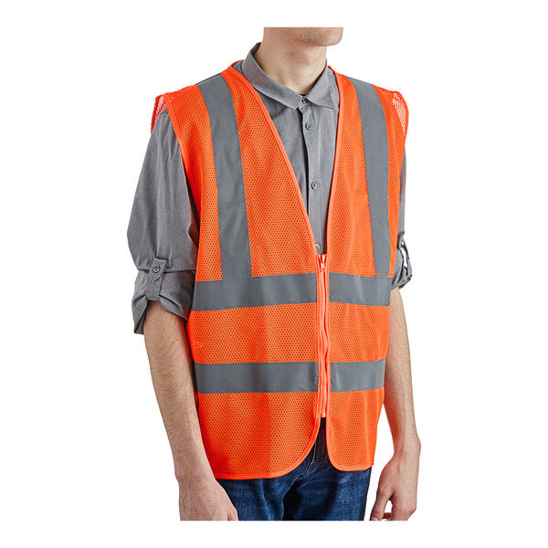 Premium select Class 2 Orange High Visibility Safety Vest with Zipper Closure - Large - 50/Case