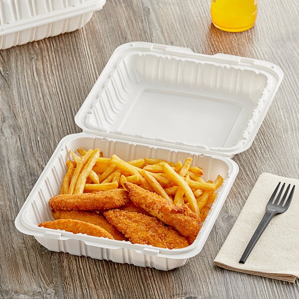 Choice 9" x 9" 1-Compartment Microwaveable White Mineral-Filled Plastic Hinged Take-Out Container - 150/Case