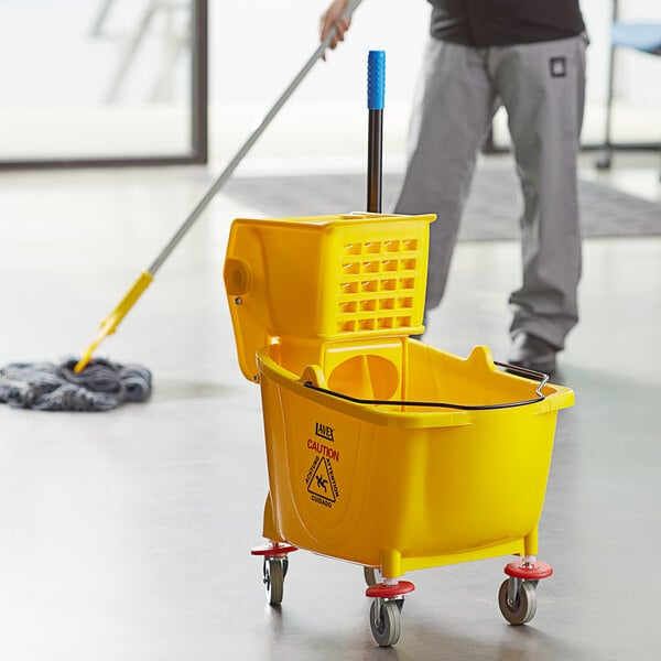 Lavex 35 Qt. Yellow Mop Bucket & Side Press Wringer Combo