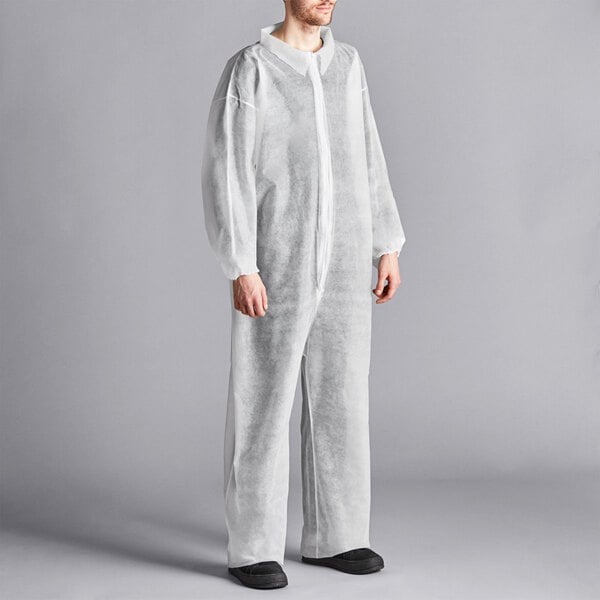 Premium select White Polypropylene 26 GSM Standard Weight Zipper Front Long Sleeve Coveralls with Elastic Wrists and Ankles - M - 25/Case