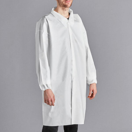 Premium select White 53 GSM Heavy Weight Microporous Polypropylene Snap Front Long Sleeve Lab Coat with Elastic Wrists - 3XL - 30/Case