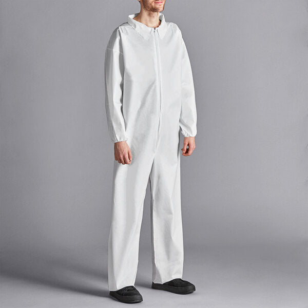 Premium select White 53 GSM Heavy Weight Microporous Polypropylene Zipper Front Long Sleeve Coveralls with Elastic Wrists and Ankles - XL - 25/Case