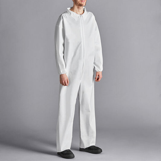 Premium select White 53 GSM Heavy Weight Microporous Polypropylene Zipper Front Long Sleeve Coveralls with Elastic Wrists and Ankles - XL - 25/Case