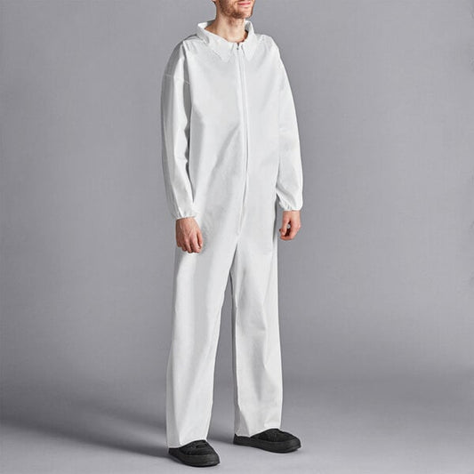 Premium select White 53 GSM Heavy Weight Microporous Polypropylene Zipper Front Long Sleeve Coveralls with Elastic Wrists and Ankles - 3XL - 25/Case