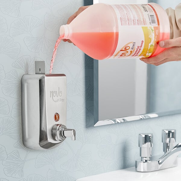 Novo 40 fl. oz. (1200 mL) Stainless Steel Surface Mounted Foaming Soap / Sanitizer Dispenser with Antibacterial / Sanitizing Hand Soap