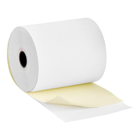 Point Plus 3" x 90' Carbonless 2-Ply Cash Register POS Paper Roll Tape - 5/Pack